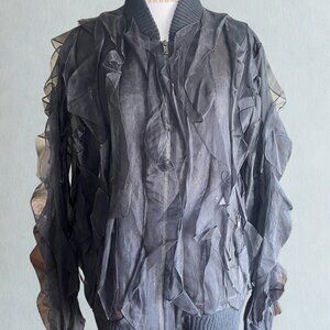 NICOPANDA Dramatic Ruffle Bomber Jacket - Sheer Black